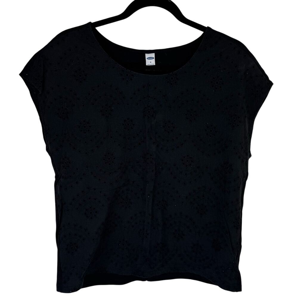 Old Navy Women's Eyelet-Front Dolman-Sleeve Top Cotton Black Sz Medium